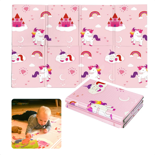Cheqo® Opvouwbaar Speelkleed - Luiermat - Speelmat - Kruipmat - Unicorn Eenhoorn Design - Hypoallergeen Kunststof