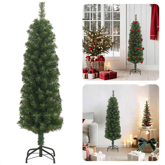 Cheqo® Kunstkerstboom Smal - Smalle Kerstboom - 120 cm - Levensecht PVC - Inclusief Standaard - Binnen/Buiten Gebruik