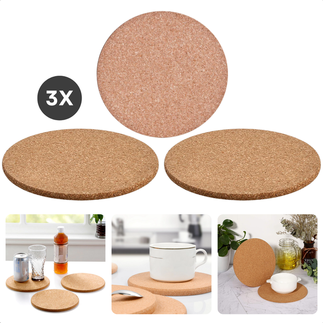 Cheqo® Kurken Pannenonderzetter - Onderzetter voor Pannen - Hittebestendig - Panonderzetter - Tafelbescherming - Set van 3
