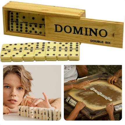 Cheqo® Domino Spel Dubbel - Houten Kistje - Educatief Spel - Voor Kinderen en Volwassenen - Handig Opbergbakje