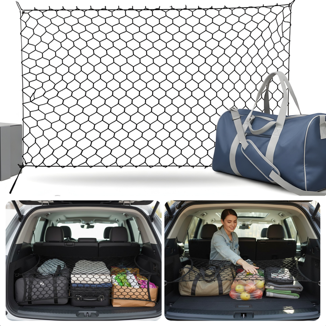Cheqo® Bagagenet Auto - Kofferbaknet - Bagagenet - Veiligheidsnet Auto - Autonet - Cargo Net Auto - Opbergnet Auto - Elastisch Bagagenet - Universeel Bagagenet Auto