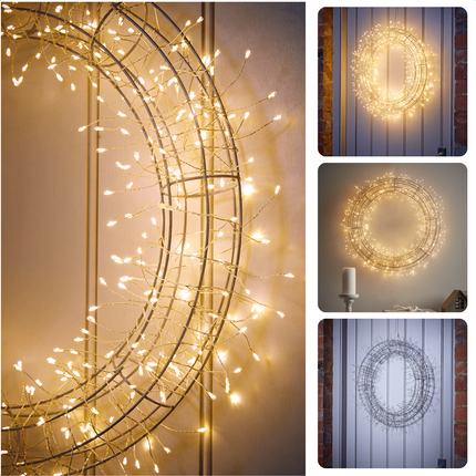 Cheqo® LED Kerstkrans - 300 LED's - Ø38 cm - Timer - Voor Binnen en Buiten - Warm Wit Verlichting - Microcluster - Kerstfiguur - Kerstversiering - Kerstverlichting - Voor Binnen en Buiten - Sfeerverlichting Kerstkrans