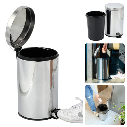 Cheqo® RVS Prullenbak - Pedaalemmer - Afvalbak - Compact voor Badkamer & Toilet - Roestvrij Staal