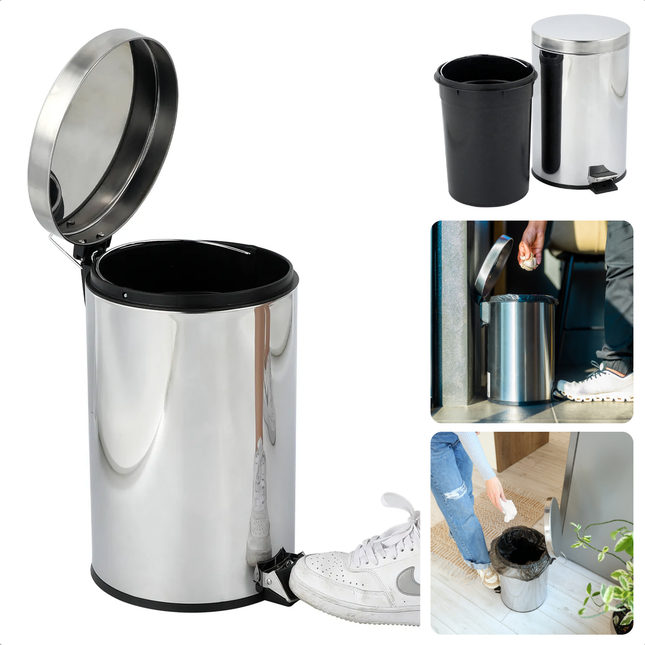 Cheqo® RVS Prullenbak - Pedaalemmer - Afvalbak - Compact voor Badkamer & Toilet - Roestvrij Staal