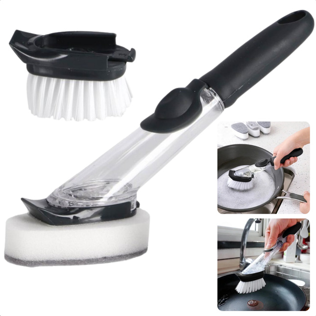 Cheqo® Afwasborstel met Zeepdispenser - Afwas Borstel met Schuurspons - Keuken Schoonmaakborstel
