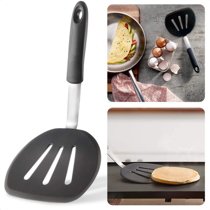 Cheqo® Spatel 30 cm - Hittebestendig RVS/Siliconen - Zwart Keukengerei