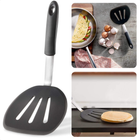 Cheqo® Spatel 30 cm - Hittebestendig RVS/Siliconen - Zwart Keukengerei