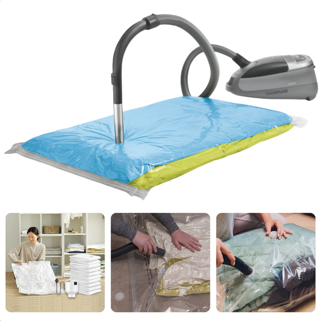 Cheqo® XXL Vacuümzak voor Kleding - Opbergzak - Reiszak - Luchtdicht Ventiel - Ruimtebesparend 80x120 cm - Ideaal voor Opbergen