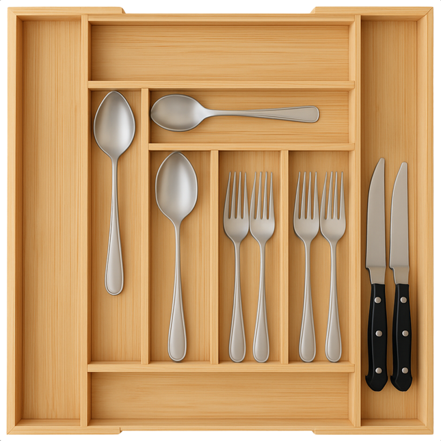 Cheqo® Uitschuifbare Bamboe Bestekbak - Keukenlade - Besteklade Uitschuifbaar - Verstelbare Lade Organizer - Bestekhouder - Hout