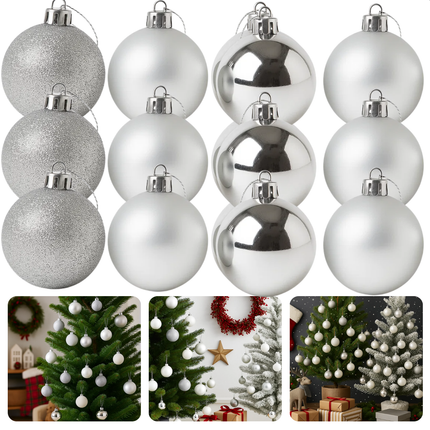 Cheqo® Kerstballen Set - Glazen Kerstballen - Kerstbal Wit - Witte Kerstballen - Kerstboom Decoratie - Glimmende Kerstballen - Glitter Kerstballen - Moderne Kerstdecoratie - Kerstballen Set 42 Stuks