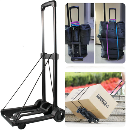 Cheqo® Opvouwbare Steekwagen - Transporttrolley met Handige Bagagespin - Lichtgewicht en Sterk - Draagvermogen tot 30 kg - Metaal en Kunststof - Telescopisch Handvat - Gewicht van 1.2 KG - Kunststof Wielen - Transportwagen - Verhuiswagen - Steekkar Steekwagen
