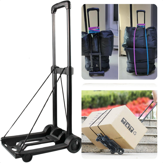 Cheqo® Opvouwbare Steekwagen - Transporttrolley met Handige Bagagespin - Lichtgewicht en Sterk - Draagvermogen tot 30 kg - Metaal en Kunststof - Telescopisch Handvat - Gewicht van 1.2 KG - Kunststof Wielen - Transportwagen - Verhuiswagen - Steekkar Steekwagen