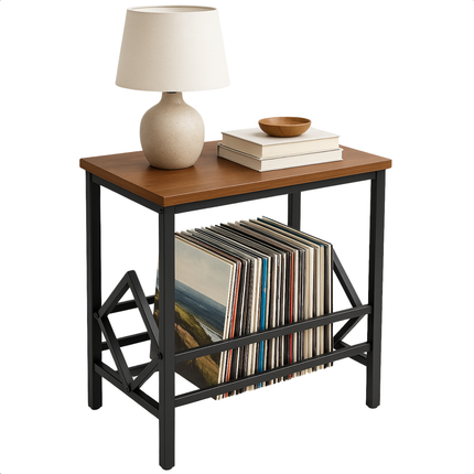 Cheqo® LP Opbergsysteem - Bijzet Tafel - Vinyl Houder - Platenrek - Platenhouder - Bijzettafel - Platenkast - Platenstandaard LP Rek - Platenspeler Meubel - Metaal MDF