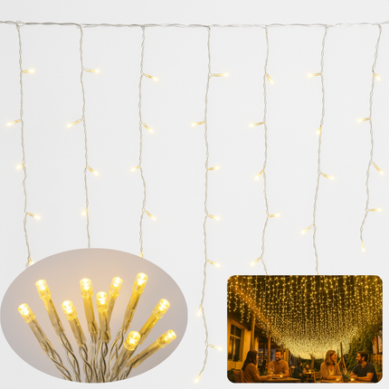 Cheqo® Ijspegel Verlichting - Ijspegelverlichting - Kerstverlichting - Kerstlampjes - Lichtnet - Lichtslinger - Warm Wit - Transparant Snoer - 180 LED - Lichtgordijn - 6M - Binnen En Buiten - IP44 - Kerstverlichting - Energiezuinig
