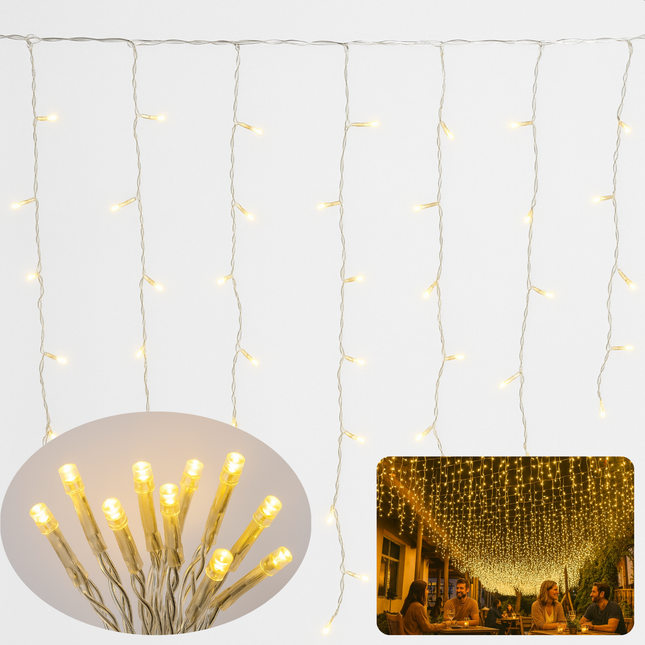Cheqo® Ijspegel Verlichting - Ijspegelverlichting - Kerstverlichting - Kerstlampjes - Lichtnet - Lichtslinger - Warm Wit - Transparant Snoer - 180 LED - Lichtgordijn - 6M - Binnen En Buiten - IP44 - Kerstverlichting - Energiezuinig