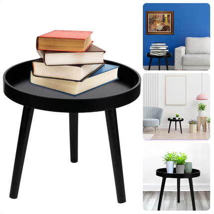 Cheqo® Ronde Bijzettafel Zwart - Nachtkastje - Rond Tafeltje - Bijzet Tafel - Salontafel - Modern Design - Hout - Stijlvol en Functioneel