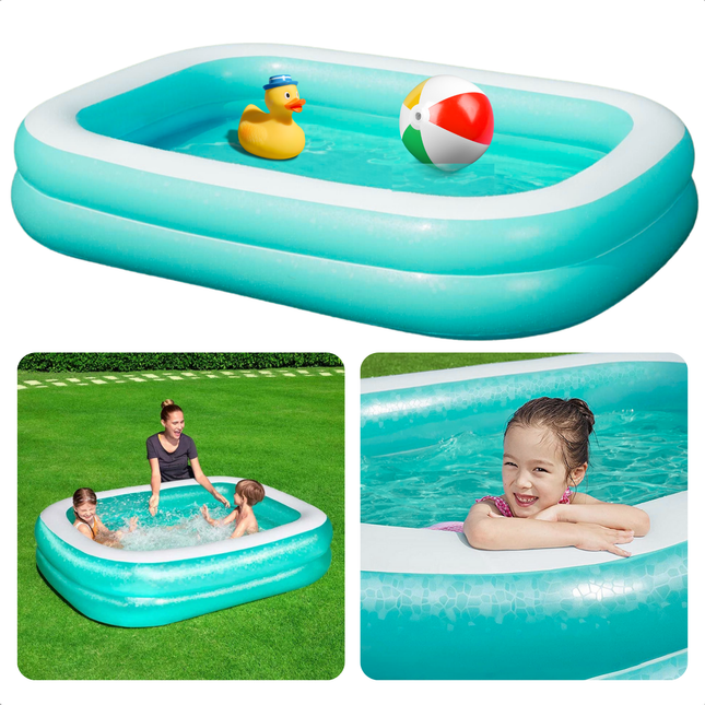 Cheqo® XL Familie Zwembad - Opblaasbaar Zwebad - Opblaasbad Voor Kinderen - Opblaas Zwembad - Stevig PVC Opblaasbaar