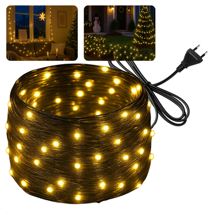 Cheqo® LED Kerstverlichting - Kerstlampjes - Kerstboomverlichting - Extra Warm Wit - 180 LED Lampjes - 13.5 Meter - Binnen en Buiten - Flexibel Snoer - 8 Lichtfuncties - Energiezuinig - IP44 Adapter - Kerstboom Verlichting