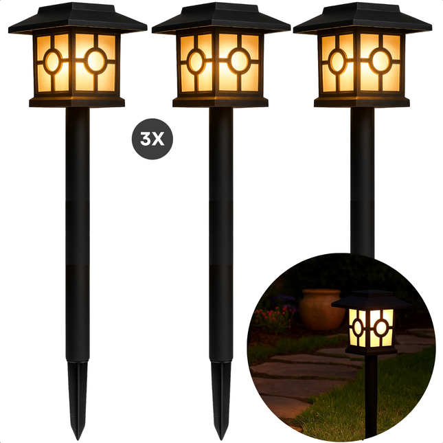 Cheqo® Solar Tuinverlichting - Tuinlampen Op Zonne-Energie - Warme Witte Led Verlichting - Sfeervolle Verlichting - Weerbestendig IP44 - Energiezuinig En Duurzaam - Eenvoudige Installatie - Grondpin - Tuinpaden Verlichten