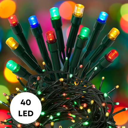 Cheqo® LED Kerstverlichting - Kerstlampjes - Kerstboomverlichting 40 LED - 3 Meter Snoer - Multicolor Verlichting - Binnen en Buiten - 8 Lichtfuncties - Multicolor - IP44 Adapter - Geheugenfunctie - Timer 8 Uur aan - Groen Snoer