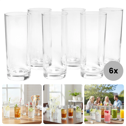 Cheqo® Longdrinkglazen Set - Longdrinkglazen - Longdrink Glazen - Drinkglazen Set - Drinkglazen - Waterglazen Set - Waterglazen - Longdrinkglazen Set 6 - Longdrinkglazen Transparant - Transparante Drinkglazen