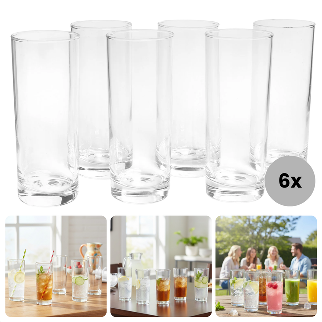 Cheqo® Longdrinkglazen Set - Longdrinkglazen - Longdrink Glazen - Drinkglazen Set - Drinkglazen - Waterglazen Set - Waterglazen - Longdrinkglazen Set 6 - Longdrinkglazen Transparant - Transparante Drinkglazen