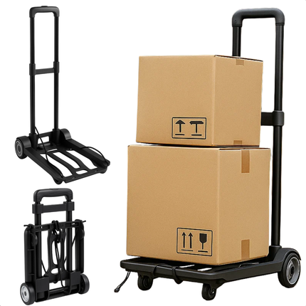 Cheqo® Opvouwbare Steekwagen - Hand Truck - Draagvermogen 40 KG - Compacte Trolley - Stevige L-Vorm - 4 Wielen - Elastiek met Haak - Duurzame Materialen - Lichtgewicht Ontwerp - Eenvoudig op Te Bergen - Geschikt voor Verhuizing