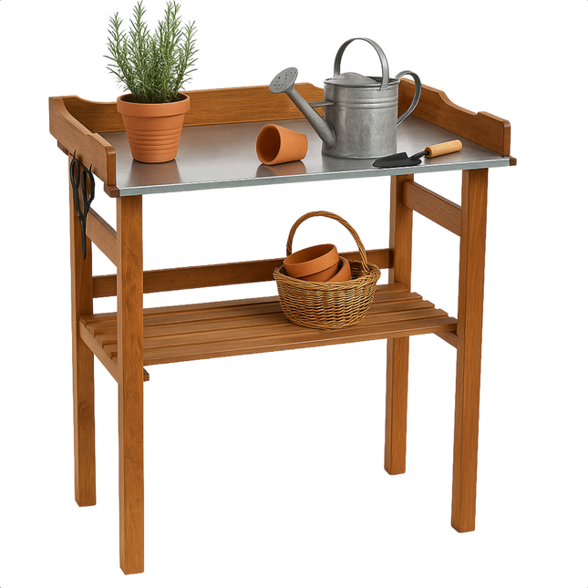 Cheqo® Oppottafel Hout - Tuinwerktafel - Plantentafel - Werktafel - Oppot Tafel met Verzinkt Werkblad - Werkbank Voor Tuin en Balkon