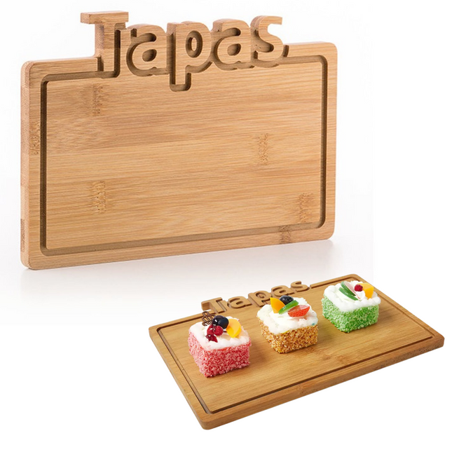 Cheqo® Bamboe Snijplank - Tapas - 25x17cm - Duurzaam Bamboe - Tapasplank - Hapjesplank - Borrelplank - Keukenplank - Lange Levensduur - Gemakkelijk te Reinigen - Serveerplank Serveerplanken