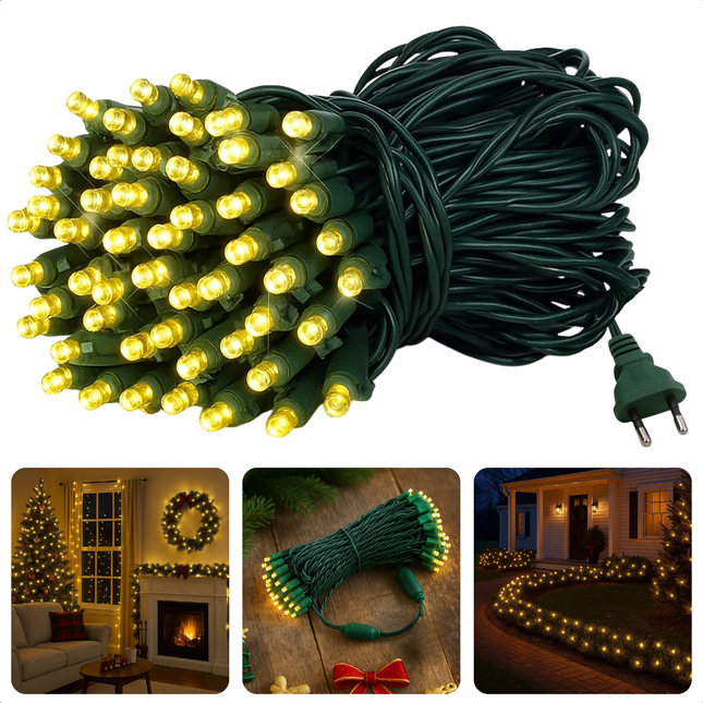 Cheqo® Kerstverlichting - Kerstlampjes - Kerstboomverlichting Binnen en Buiten - 480 LED Lampjes - Warm Wit Licht - Lichtsnoer 36 Meter - IP44 Spatwaterdicht - Groene Snoer - LED Lichtsnoer - 39 Meter
