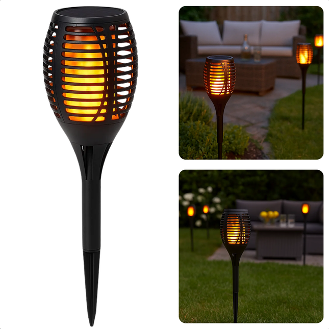 Cheqo® Solar Tuinverlichting - Tuinfakkels Op Zonne-Energie - Vlameffect LED - Buitenverlichting - Sfeerverlichting Tuin - Grondspies Verlichting - LED Tuinfakkels - Zonne-Energie Lamp - Tuinpad Verlichting