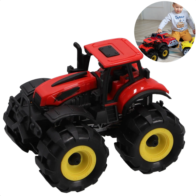 Cheqo® Speelgoedtractor - Speelgoed Tractor - Rood/Zwart - 15 cm - Licht en Geluid - Kunststof