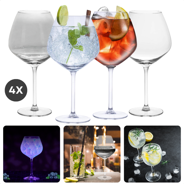 Cheqo® Gin Tonic Glazen Set - Cocktailglas Set - Cocktail Glazen - 730ml - Luxe Cocktailglazen - Set van 4 - Glas