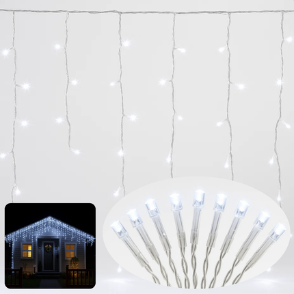 Cheqo® Ijspegel Verlichting - Kerstverlichting Buiten - Lichtnet - Ijspegelverlichting 360 LED - Wit Licht - Koelwit - Transparant Snoer - 12 Meter Lengte - IP44 Adapter - Geschikt voor Buiten - met Timer - 8 Lichtfuncties met Geheugen