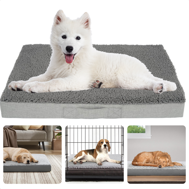 Cheqo® Orthopedisch Hondenkussen - Benchkussen - Hondenbed - Hondenmand - 72x50 cm - Lichtgrijs - Antislip