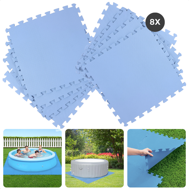 Cheqo® Zwembadtegels - Gras bescherming - Ondertegels - Ondervloer - Foam tegels - Matten - Zwembad Ondertegels - Beschermende Puzzelmat - 50x50 cm - Blauw