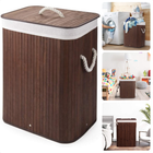 Cheqo® Bamboe Wasmand met Waszak - Opvouwbaar Met Deksel - Wassorteerder - 72L - Bruin