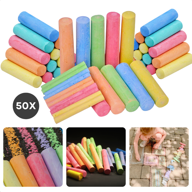 Cheqo® Stoepkrijt Set - Kleurrijk Krijt voor Kinderen - 50 Stuks - Grote en Kleine Krijtjes