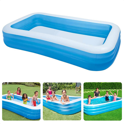 Cheqo® Familiebad - Extra Groot Zwembad - 305x183x56cm - 1161 liter - Incl. Reparatiepatch - Ideaal voor kinderen - Vanaf 6 jaar - Zwembad - Opblaasbaar - Zwembaden - Rechthoekig - Opblaasbad - Extra Brede Wanden - Incl. Reparatiepatch - Stevig Vinyl Opblaasbare Zwembaden