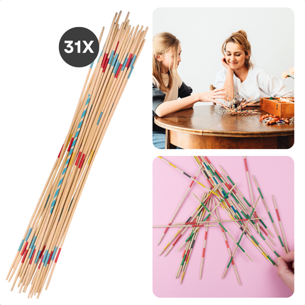 Cheqo® Mikado XL Set - Grote Mikado - 31 Stuks - Houten Spel - Gezellig Familieplezier