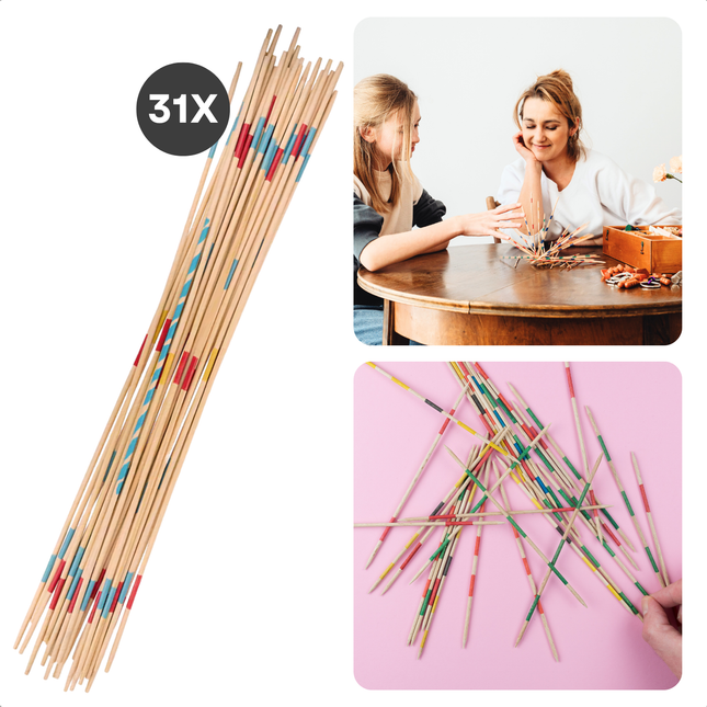Cheqo® Mikado XL Set - Grote Mikado - 31 Stuks - Houten Spel - Gezellig Familieplezier