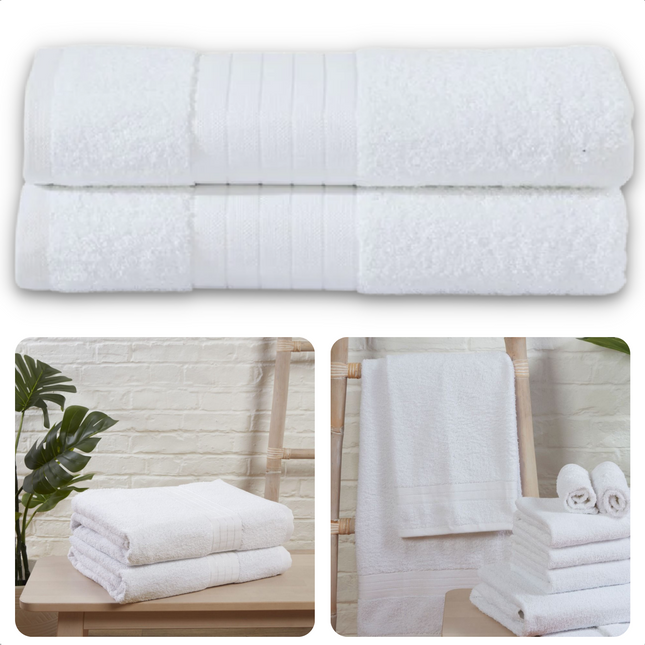 Cheqo® Handdoeken Set - Set van 2 Stuks - Wit - 70 x 140 cm - 100% Katoen - 500 gr/m2 - Handdoek - Hotel Kwaliteit - Handdoek Badkamer - Zware Kwaliteit - Luxe Uitvoering - Extra Zacht & Stevig - Handdoekenset - Badhanddoeken Handdoeken