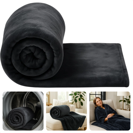 Cheqo® Fleece Deken - Plaid Fleece - Superzachte Deken - 150 x 200 cm - Zwart - Hoogwaardig Polyester - Wasmachine Wasbaar - Elegante Kleur - Veelzijdig Gebruik - Duurzame Fleece - Zacht Dekentje - Bank Of Bed - Warme Deken - Wintermaanden