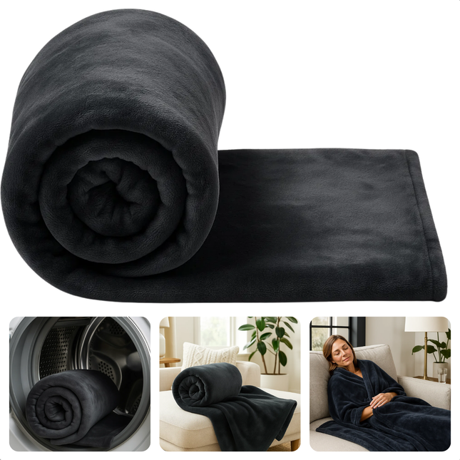 Cheqo® Fleece Deken - Plaid Fleece - Superzachte Deken - 150 x 200 cm - Zwart - Hoogwaardig Polyester - Wasmachine Wasbaar - Elegante Kleur - Veelzijdig Gebruik - Duurzame Fleece - Zacht Dekentje - Bank Of Bed - Warme Deken - Wintermaanden