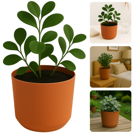 Cheqo® Bloempot Bruin - Bruine Plantenpot - Plantenbak - Kunststof 20x18 cm - Voor Binnen en Buiten - Ideaal voor Balkon