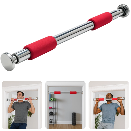Cheqo® Verstelbare Optrekstang - Pull Up Bar - Deurpost Montage - Krachttraining Thuis - Chin Up Bar - Foam Handgrepen - Maximaal 100 Kg - Fitness Thuis - Optrekstang Deurpost - Krachttraining - Zonder Schroeven - Verstelbaar