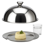 Cheqo® RVS Stolp - Serveerschaal Met Deksel - Voedsel Presenteren - Taartstolp - Kaas Stolp - Gebak Stolp - Snacks Presenteren - Glanzend RVS - Diameter 24.5 Cm - Stolp Met Dienblad