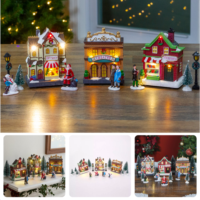 Cheqo® Verlichte Kersthuisjes - Kersttafereel - Kerstdorp - Kerstdecoratie - Miniatuur Winterdorp - LED Decoratie