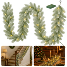Cheqo® Guirlande Met Verlichting - Kerstguirlande - Warm Witte LED-Lampjes - 270 cm Lang - Groene Dennentakken - Frosted Afwerking - Kerstversiering - Natuurlijke Look - PE Takjes - Batterijvoeding - Deurkrans - Winterseizoen