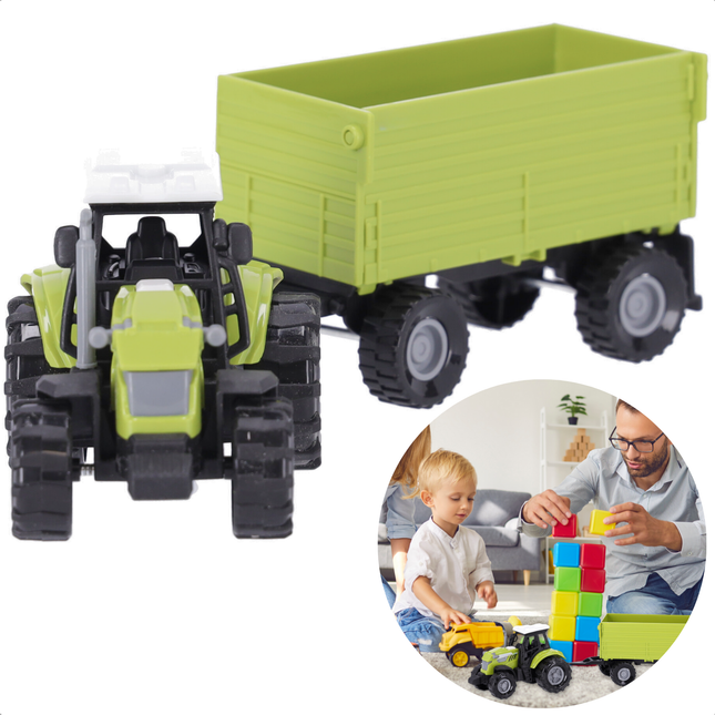 Cheqo® Speelgoedtractor met Aanhanger - Voorlader Tractor met Aanhangwagen - Speelgoed met Licht en Geluid - Kinderspeelgoed vanaf 3 Jaar - Kunststof